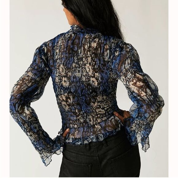 Free People Hello There Blue Mesh Top XS - Picture 4 of 7